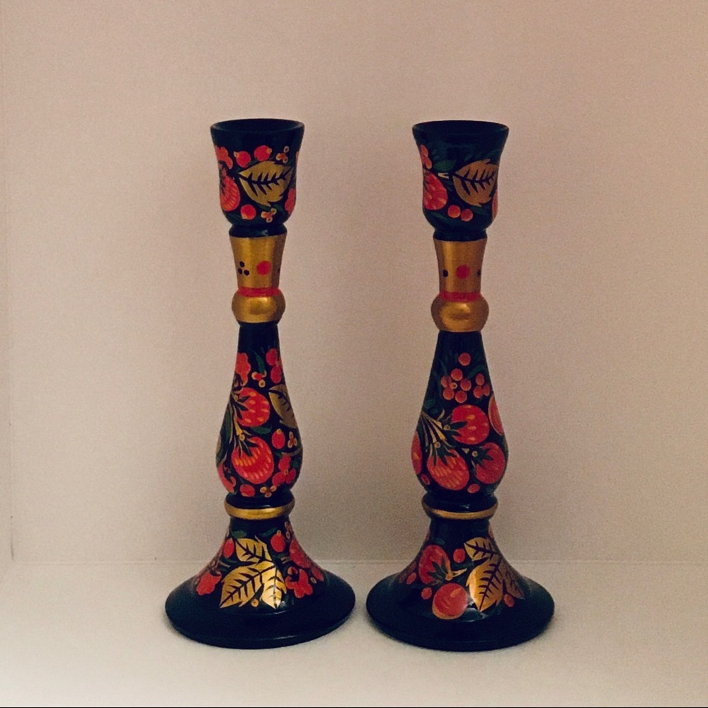 Russian Wooden Candle Holders Candlesticks